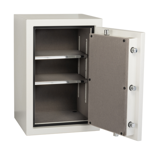 DynaVault DV 3019 C Fire and Burglary Safe – front view showing solid steel door and combination lock
Open DynaVault DV 3019 C safe with adjustable interior shelves and fireproof insulation
Close-up of DynaVault DV 3019 C composite door and locking bolts for fire and burglary protection
Fire-rated DynaVault 3019C safe in home office setting for secure document storage
Heavy-duty steel DynaVault DV 3019 C safe with UL RSC rating and mechanical lock
Open DynaVault DV 3019 C safe with adjustable interior