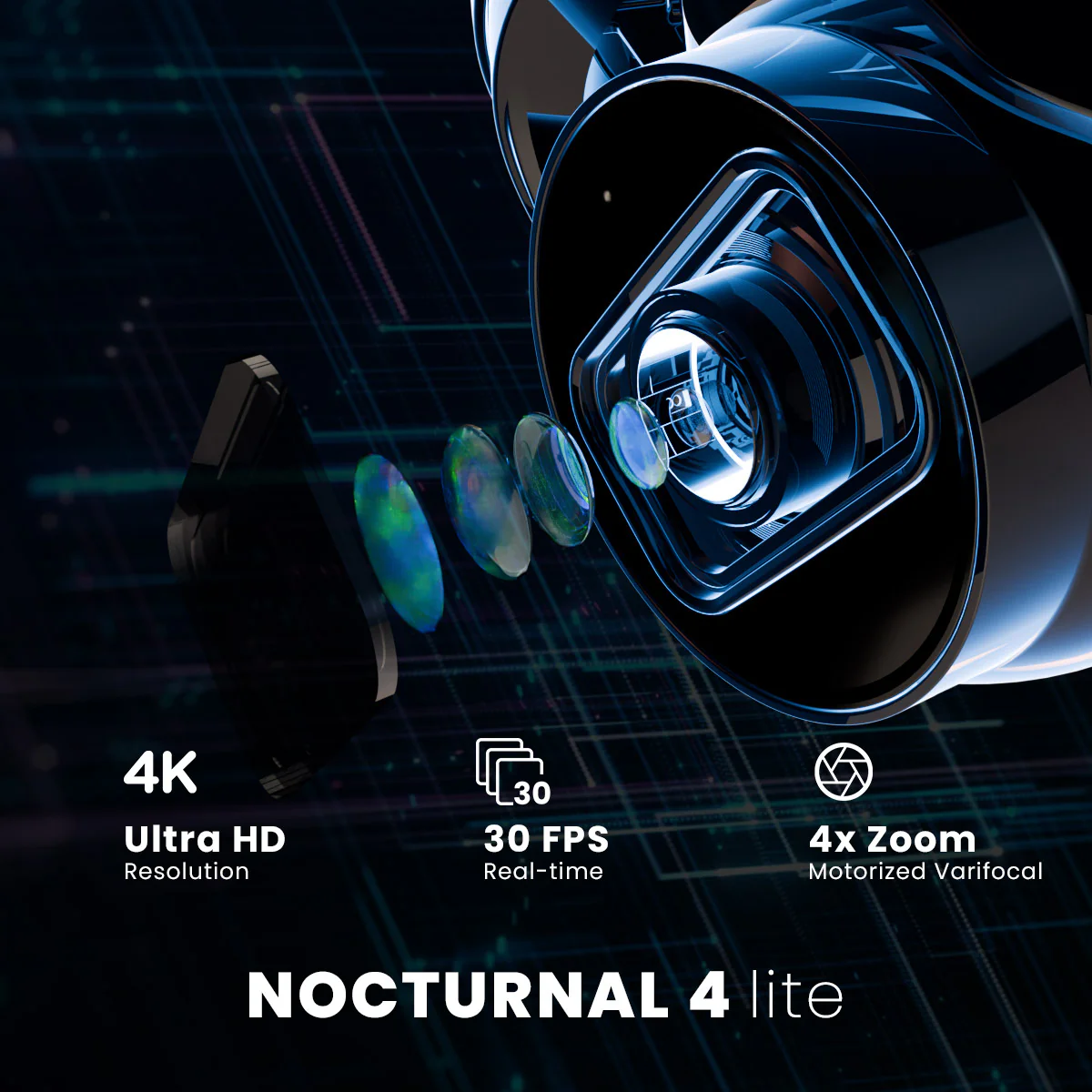 Nocturnal Series Lorex N4 Lite - 16 camera 4K (8MP) IP ePOE Wired Turret Security Camera, Motorized Varifocal Lens, Real-Time 30 FPS Recording, 4X Optical Zoom, Advanced Analytics (Copy)