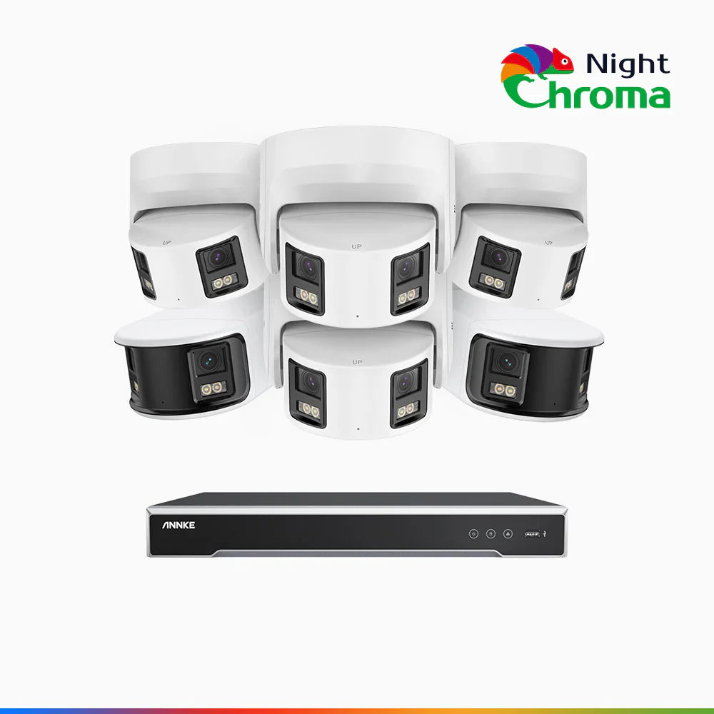 ANNKE NightChromaTM NDK800 – 4K 8 Channel Panoramic Dual Lens PoE Security System with 2 Bullet & 4 Turret Cameras, f/1.0 Super Aperture, Acme Color Night Vision, Active Siren and Strobe, Human & Vehicle Detection, Built-in Mic ,Two-Way Audio