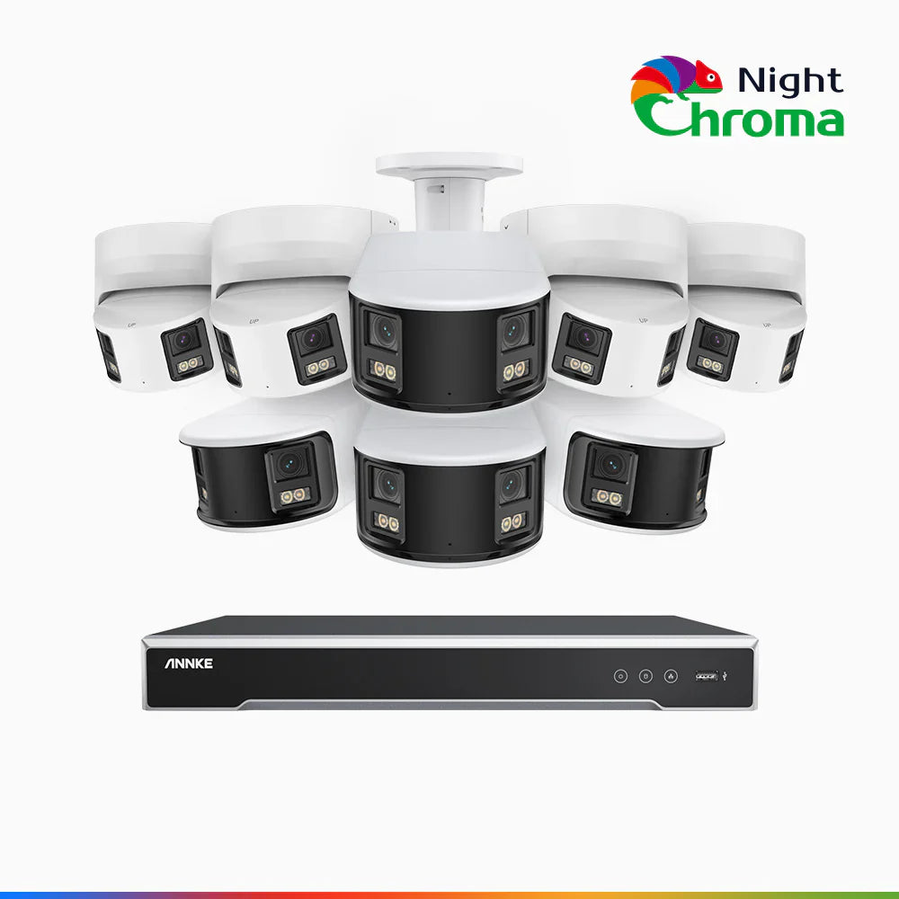ANNKE NightChromaTM NDK800 – 4K 8 Channel Panoramic Dual Lens PoE Security System with 4 Bullet & 4 Turret Cameras, f/1.0 Super Aperture, Acme Color Night Vision, Active Siren and Strobe, Human & Vehicle Detection, Built-in Mic ,Two-Way Audio