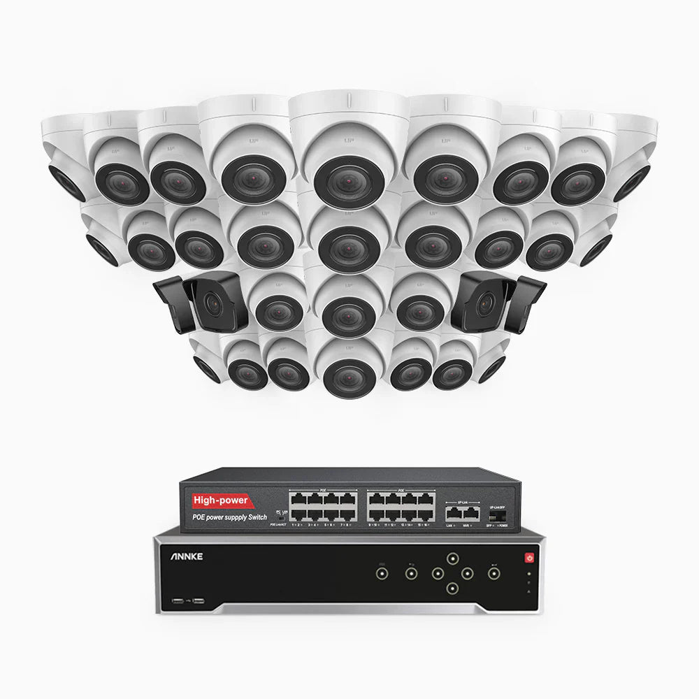 ANNKE H500 - 3K 32 Channel PoE Security System with 4 Bullet & 28 Turret Cameras, EXIR 2.0 Night Vision, Built-in Mic & SD Card Slot, Works with Alexa, 16-Port PoE Switch Included ,IP67 Waterproof, RTSP Supported
