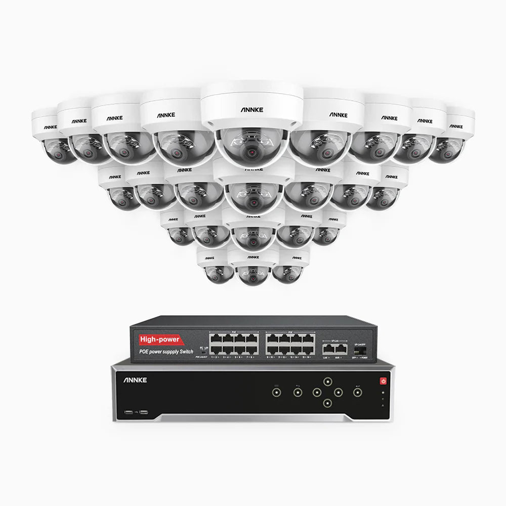 ANNKE H1200 - 4K 12MP 32 Channel 24 Cameras PoE Security System, Color & IR Night Vision, Human & Vehicle Detection, H.265+, Built-in Microphone, Max. 512 GB Local Storage, IP67