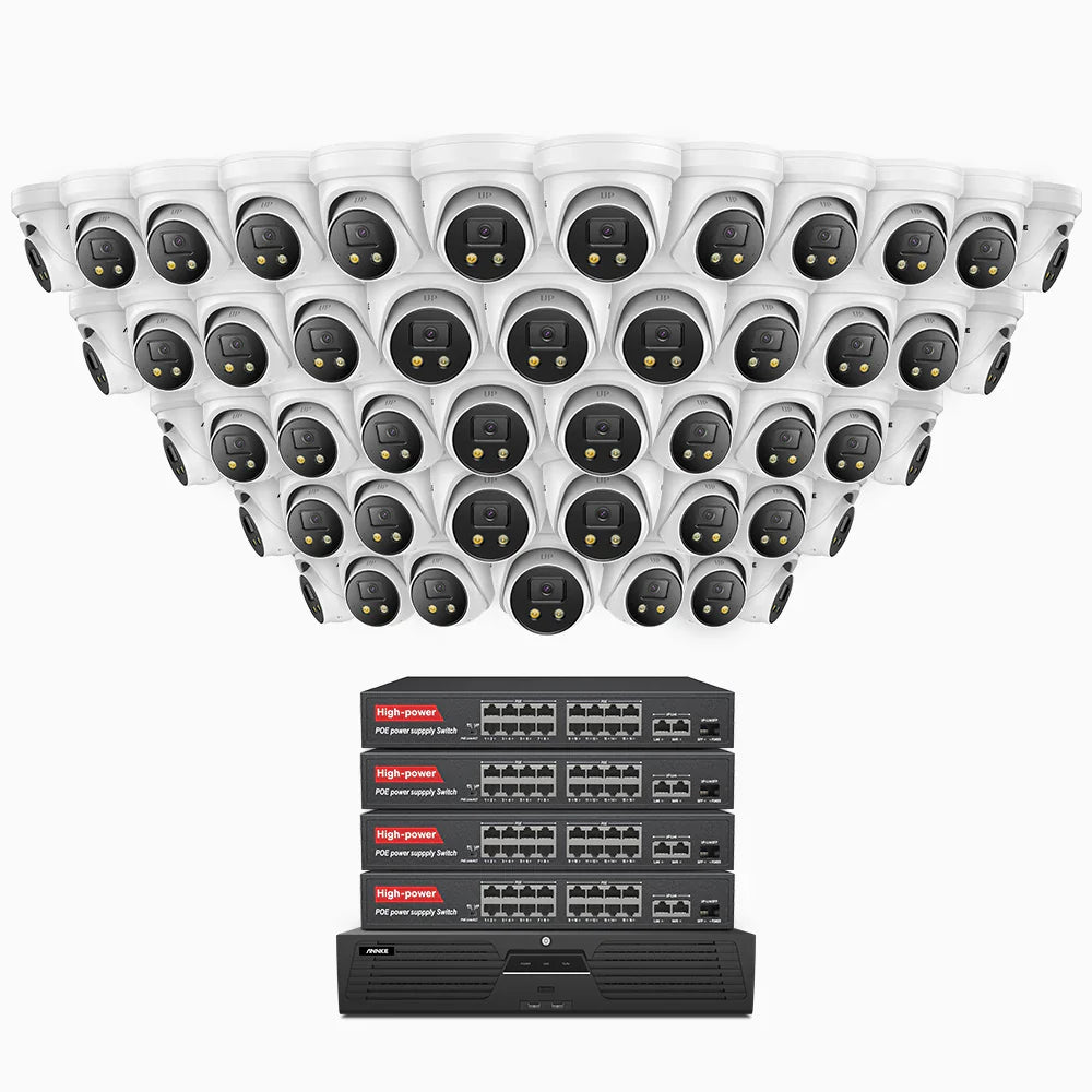 ANNKE H800X - 4K 64 Channel 48 Cameras PoE Security System, 1/1.8'' BSI Sensor, f/1.6 Aperture (0.003 Lux), Siren & Strobe Alarm,Two-Way Audio, Human & Vehicle Detection, Perimeter Protection, Works with Alexa, All-Metal Housing