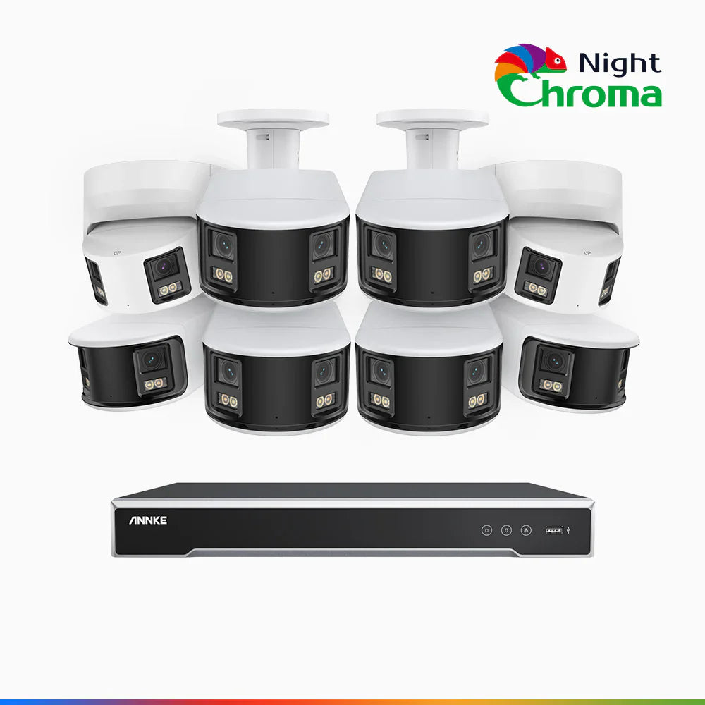 ANNKE NightChromaTM NDK800 – 4K 16 Channel Panoramic Dual Lens PoE Security System with 6 Bullet & 2 Turret Cameras, f/1.0 Super Aperture, Acme Color Night Vision, Active Siren and Strobe, Human & Vehicle Detection, Built-in Mic ,Two-Way Audio