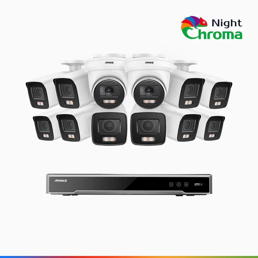 ANNKE NightChromaTM NCK800 – 4K 16 Channel PoE Security System with 10 Bullet & 2 Turret Cameras, f/1.0 Super Aperture, Color Night Vision, 2CH 4K Decoding Capability, Human & Vehicle Detection, Intelligent Behavior Analysis, Built-in Mic, 124° FoV