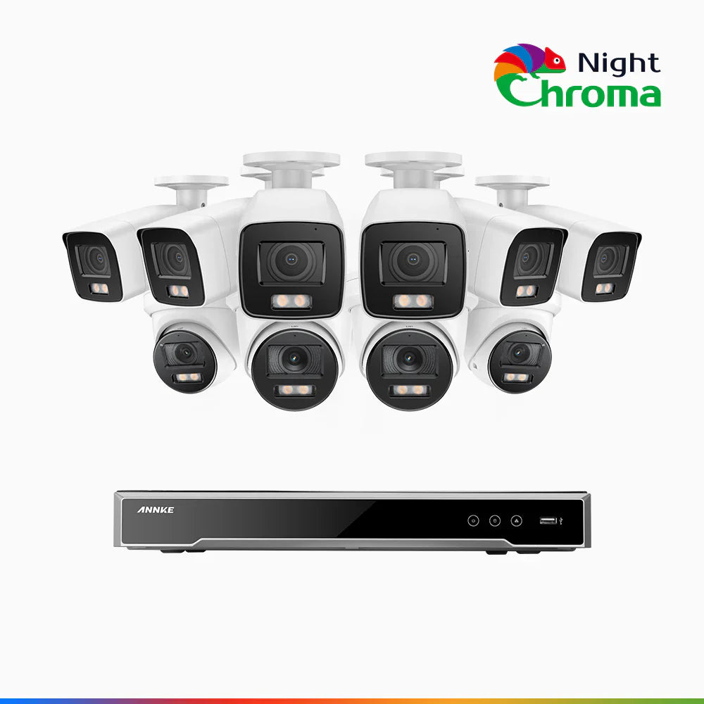 ANNKE NightChromaTM NCK800 – 4K 16 Channel PoE Security System with 6 Bullet & 4 Turret Cameras, f/1.0 Super Aperture, Color Night Vision, 2CH 4K Decoding Capability, Human & Vehicle Detection, Intelligent Behavior Analysis, Built-in Mic, 124° FoV