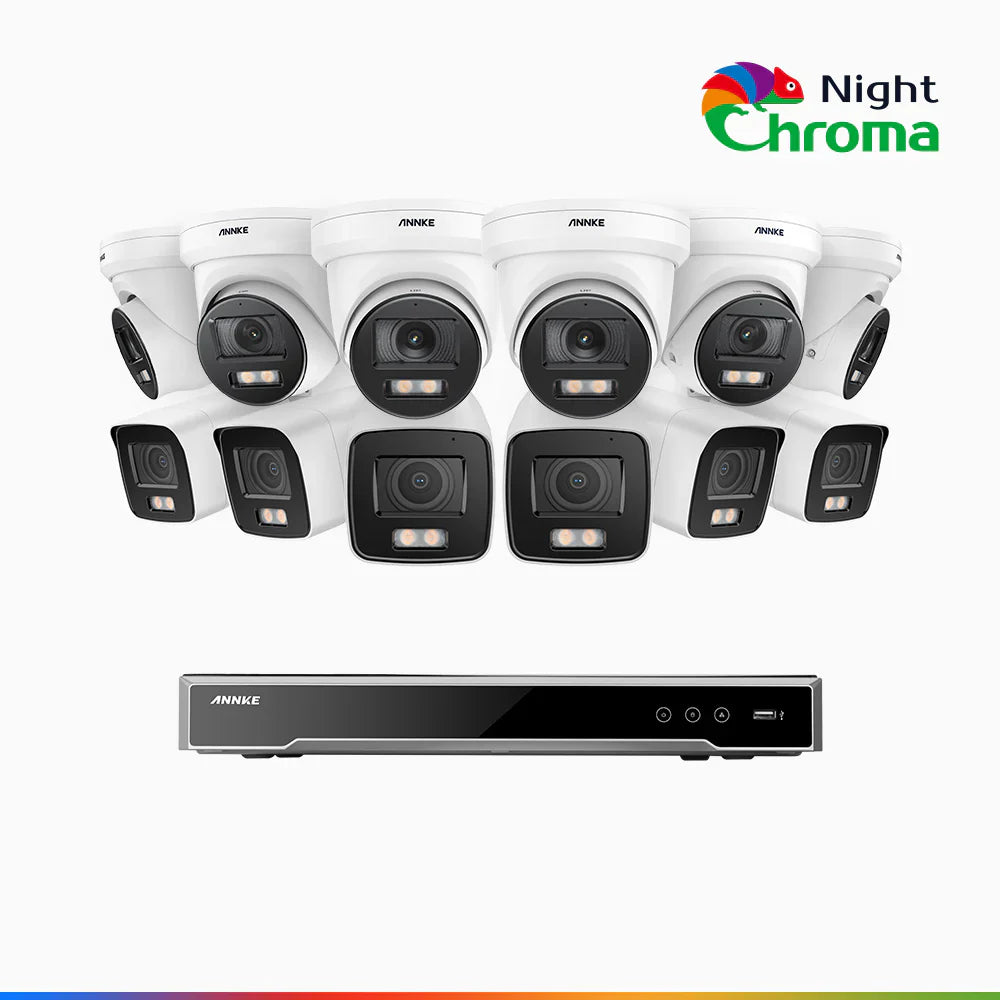 ANNKE NightChromaTM NCK800 – 4K 16 Channel PoE Security System with 6 Bullet & 6 Turret Cameras, f/1.0 Super Aperture, Color Night Vision, 2CH 4K Decoding Capability, Human & Vehicle Detection, Intelligent Behavior Analysis, Built-in Mic, 124° FoV