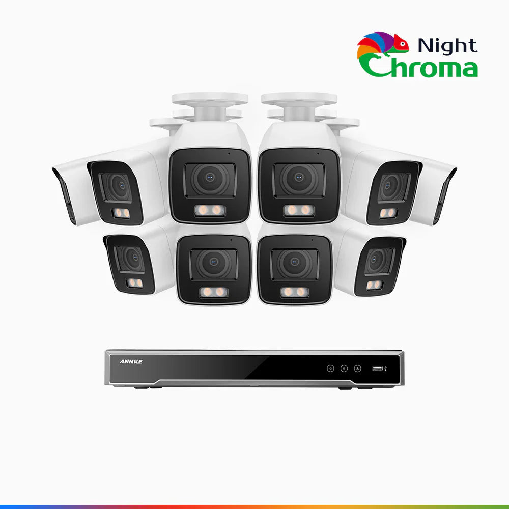 ANNKE NightChromaTM NCK800 – 4K 16 Channel 10 Cameras PoE Security System, f/1.0 Super Aperture, Color Night Vision, 2CH 4K Decoding Capability, Human & Vehicle Detection, Intelligent Behavior Analysis, Built-in Mic, 124° FoV, All-Metal Housing