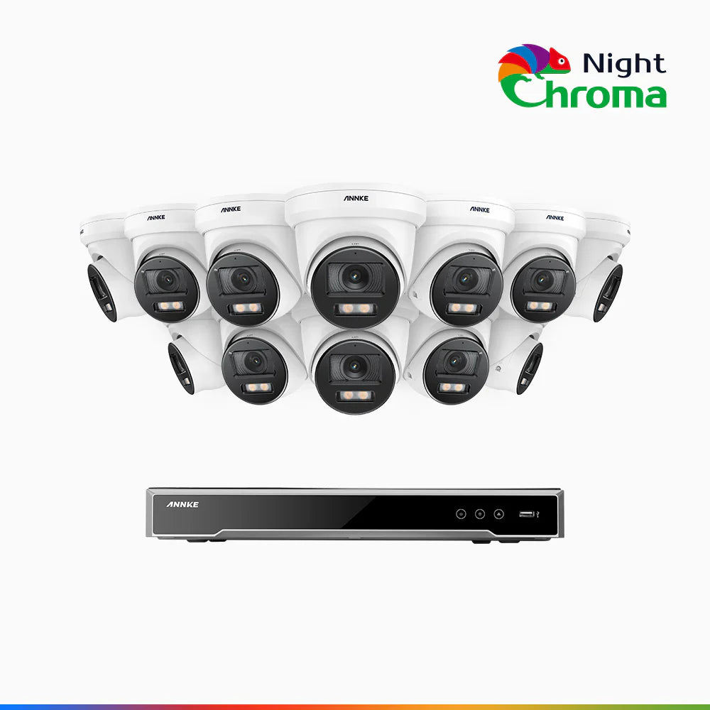 ANNKE NightChromaTM NCK800 – 4K 16 Channel 12 Cameras PoE Security System, f/1.0 Super Aperture, Color Night Vision, 2CH 4K Decoding Capability, Human & Vehicle Detection, Intelligent Behavior Analysis, Built-in Mic, 124° FoV, All-Metal Housing