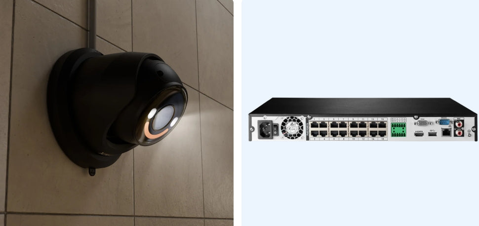 H Series Lorex Fusion Series 4K 16 Camera Capable (Wired or Fusion Wi-Fi) 4TB Wired NVR System with H12 Wired 4K IP Dome Cameras