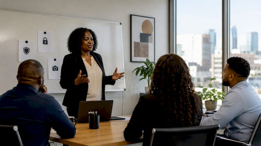 HR manager reviewing security training materials