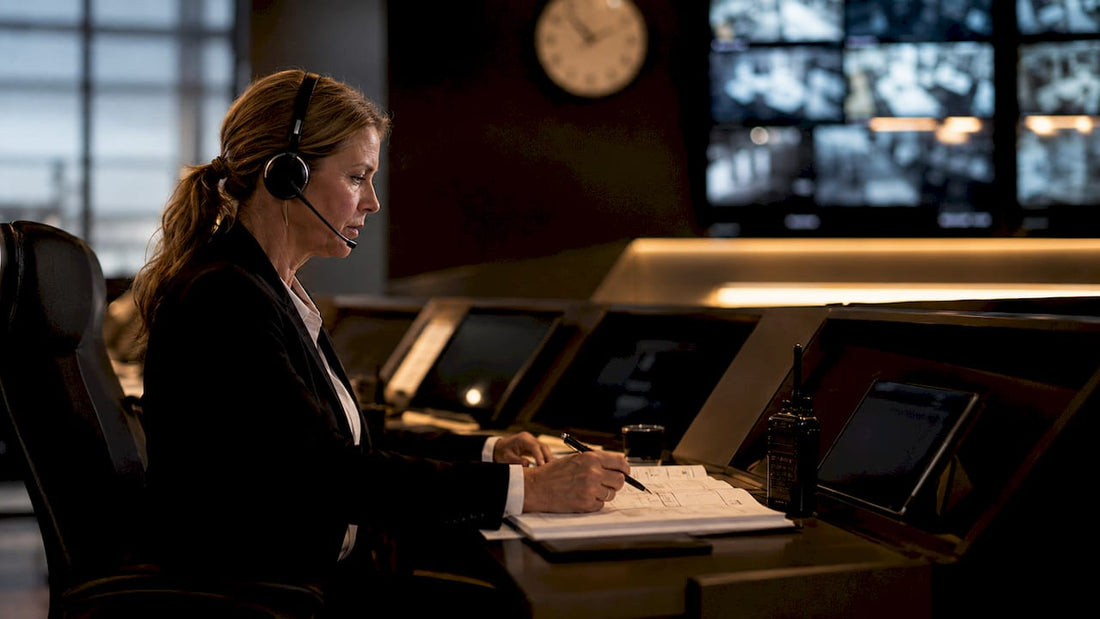 Security operator at monitoring center console