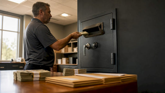Cashier making deposit in depository safe
