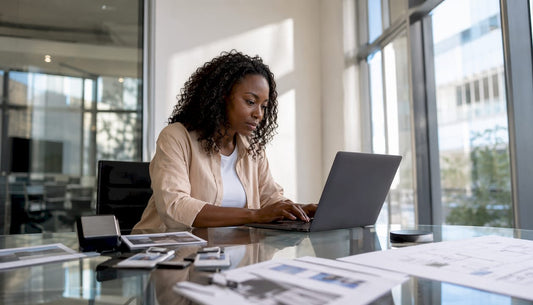 Woman using office access control system