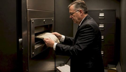 Bank manager using night deposit safe slot