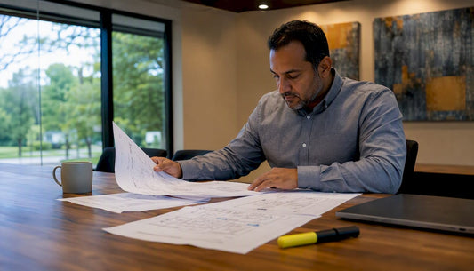 Integrator reviewing security system schematics
