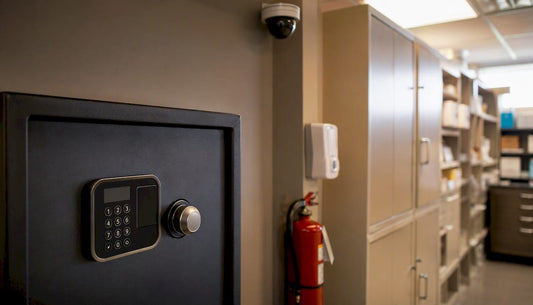 Pharmacy safe and security camera in storage room