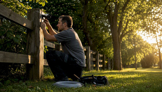 Technician installing perimeter security camera