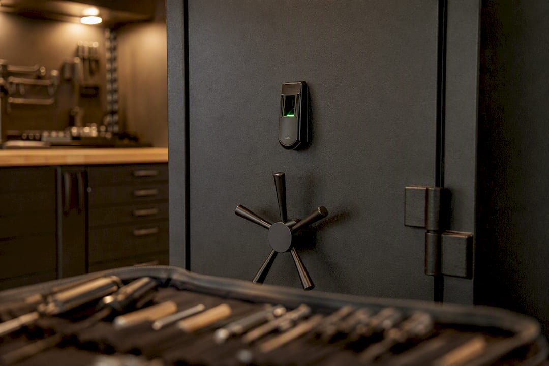 Fingerprint scanner on biometric gun safe