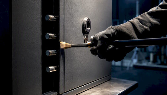 Technician conducting burglary resistance safe test