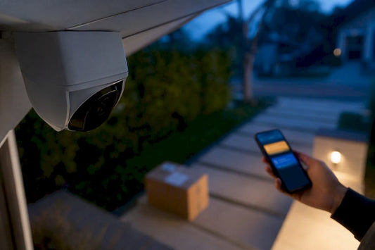 Cropped porch camera monitoring walkway