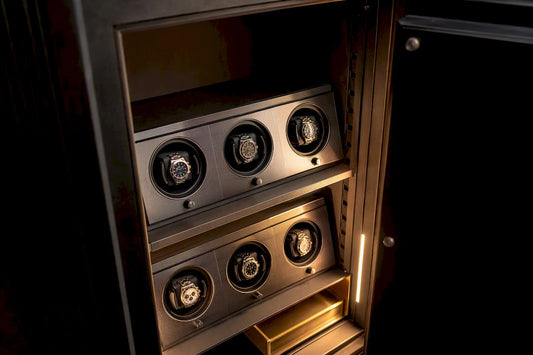Watch winders arranged inside a security safe