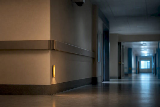 Hospital corridor with anonymous surveillance camera