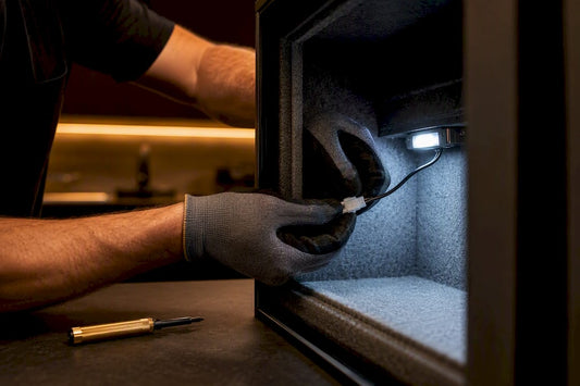 Electrician wiring light inside safe
