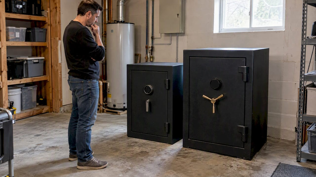 Homeowner comparing two burglary-resistant safes