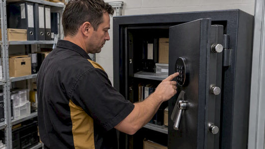 Technician tests keypad with safe door open