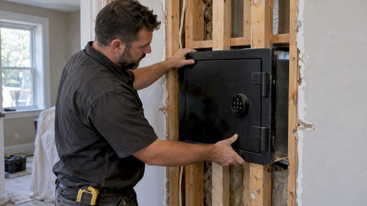 Installer fitting a wall safe between studs