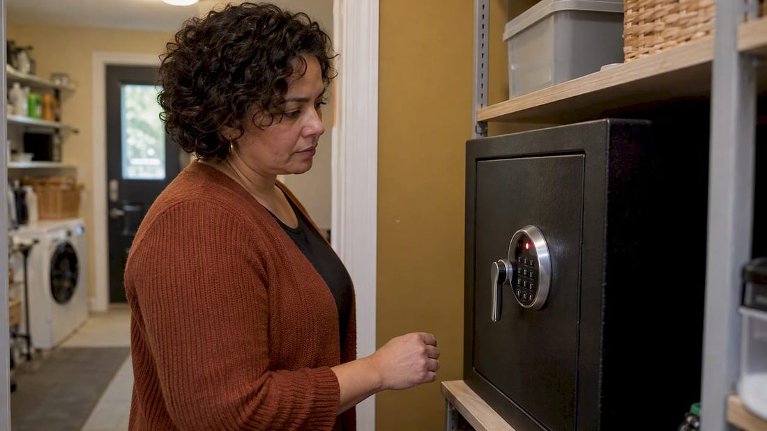 Homeowner facing a locked safe keypad