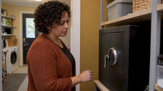 Homeowner facing a locked safe keypad
