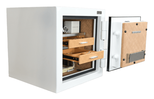 Open American Security JS2020 Jewelry Safe showing jewelry drawers and organized compartments