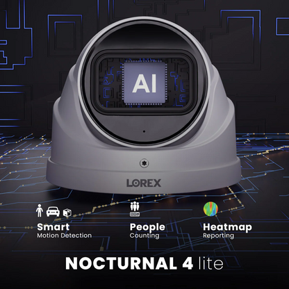 Nocturnal Series Lorex N4 Lite - 16 camera 4K (8MP) IP ePOE Wired Turret Security Camera, Motorized Varifocal Lens, Real-Time 30 FPS Recording, 4X Optical Zoom, Advanced Analytics (Copy)