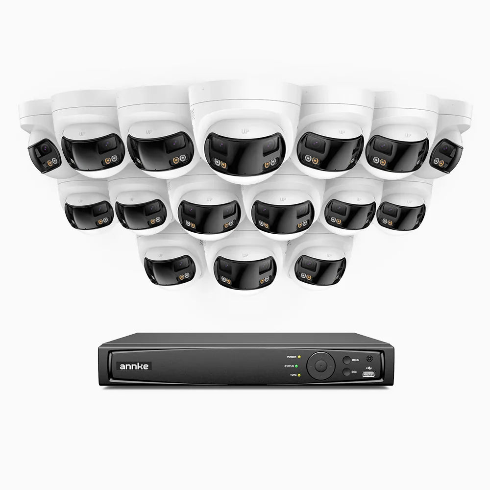 ANNKE FDH800 - 16 Channel PoE Security System with 16 X 8MP UHD Dual Lens Cameras, 180° Panoramic View, Smart Dual Light Night Vision, Two-Way Audio, Active Siren & Alarm, Human & Vehicle Detection, IP67