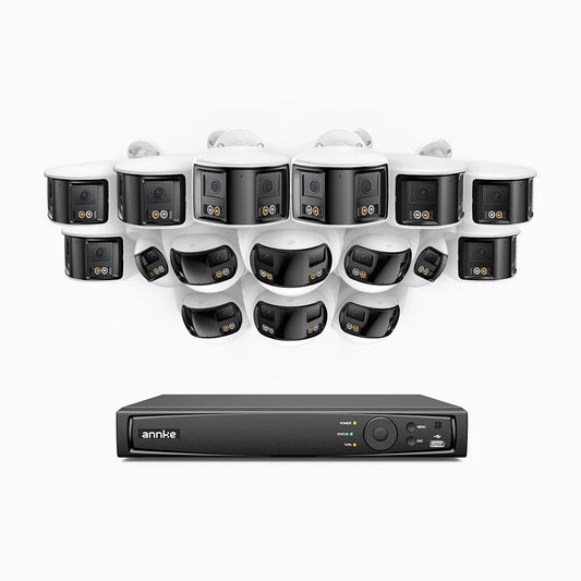 ANNKE FDH800 - 16 Channel PoE Security System with 8 Bullet & 8 Turret 8MP UHD Dual Lens Cameras, 180° Panoramic View