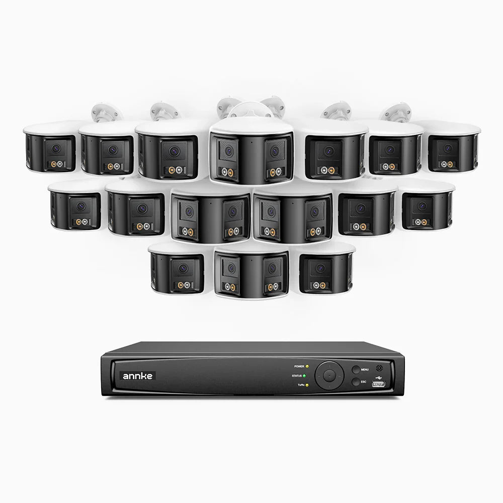 ANNKE FDH800 - 16 Channel PoE Security System with 16 X 8MP UHD Dual Lens Cameras, 180° Panoramic View, Smart Dual Light Night Vision, Two-Way Audio, Active Siren & Alarm, Human & Vehicle Detection, IP67