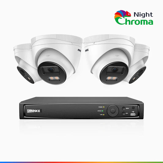 Annke Camera NightChromaTM NCK500 - 3K 8 Channel 4 Cameras PoE Security System, Acme Color Night Vision, f/1.0 Super Aperture, Active Alignment, Built-in Microphone, IP67, All-Metal Housing