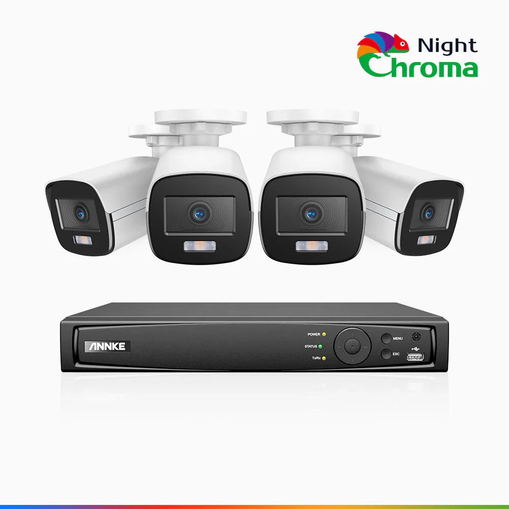Annke Camera NightChromaTM NCK500 - 3K 8 Channel 4 Cameras PoE Security System, Acme Color Night Vision, f/1.0 Super Aperture, Active Alignment, Built-in Microphone, IP67, All-Metal Housing