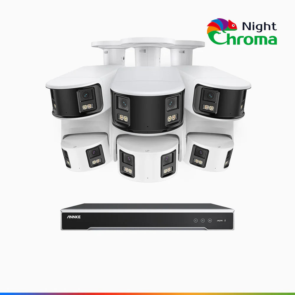 ANNKE NightChromaTM NDK800 – 4K 8 Channel Panoramic Dual Lens PoE Security System, 3 Bullet & 3 Turret Cameras, f/1.0 Super Aperture, Acme Color Night Vision, Active Siren and Strobe, Human & Vehicle Detection, Built-in Mic ,Two-Way Audio