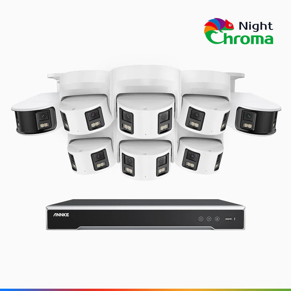 ANNKE NightChromaTM NDK800 – 4K 8 Channel Panoramic Dual Lens PoE Security System with 2 Bullet & 6 Turret Cameras, f/1.0 Super Aperture, Acme Color Night Vision, Active Siren and Strobe, Human & Vehicle Detection, Built-in Mic ,Two-Way Audio