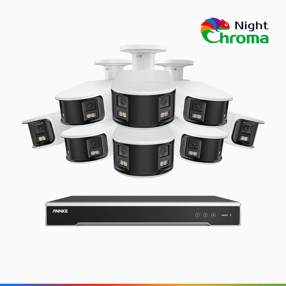 ANNKE NightChromaTM NDK800 – 4K 8 Channel 8 Panoramic Dual Lens Camera PoE Security System, f/1.0 Super Aperture, Acme Color Night Vision, Active Siren and Strobe, Human & Vehicle Detection, 2CH 4K Decoding Capability, Built-in Mic ,Two-Way Audio