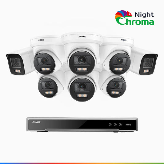 ANNKE NightChromaTM NCK800 – 4K 8 Channel PoE Security System with 2 Bullet & 6 Turret Cameras, f/1.0 Super Aperture