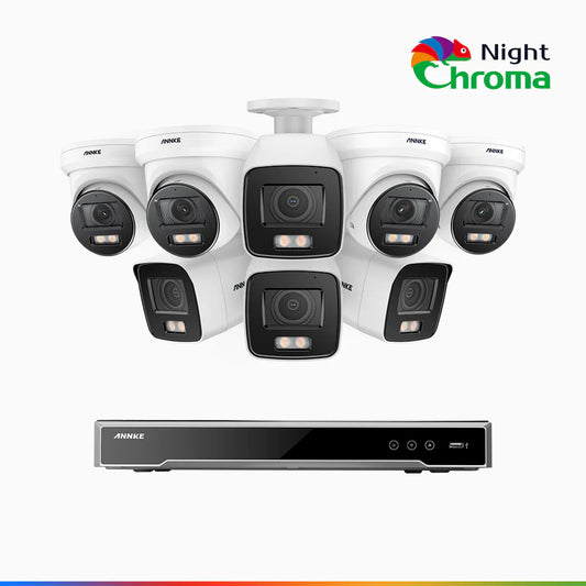 ANNKE NightChromaTM NCK800 – 4K 8 Channel PoE Security System with 4 Bullet & 4 Turret Cameras, f/1.0 Super Aperture