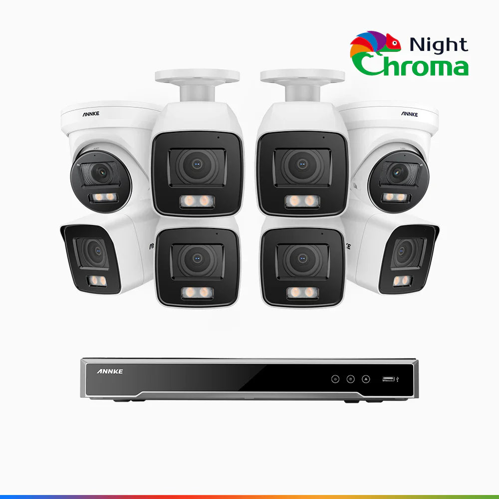 ANNKE NightChromaTM NCK800 – 4K 8 Channel PoE Security System with 6 Bullet & 2 Turret Cameras, f/1.0 Super Aperture, Color Night Vision, 2CH 4K Decoding Capability, Human & Vehicle Detection, Intelligent Behavior Analysis, Built-in Mic, 124° FoV