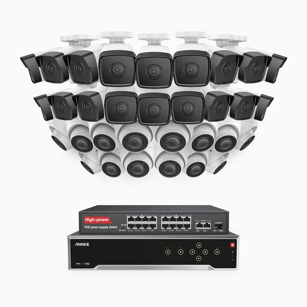 ANNKE H500 - 3K 32 Channel PoE Security System with 18 Bullet & 14 Turret Cameras, EXIR 2.0 Night Vision, Built-in Mic & SD Card Slot, Works with Alexa, 16-Port PoE Switch Included ,IP67 Waterproof, RTSP Supported