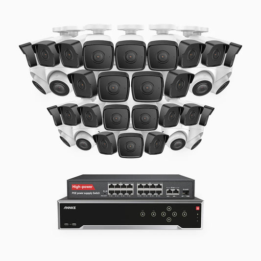 ANNKE H500 - 3K 32 Channel PoE Security System with 24 Bullet & 8 Turret Cameras, EXIR 2.0 Night Vision, Built-in Mic & SD Card Slot, Works with Alexa