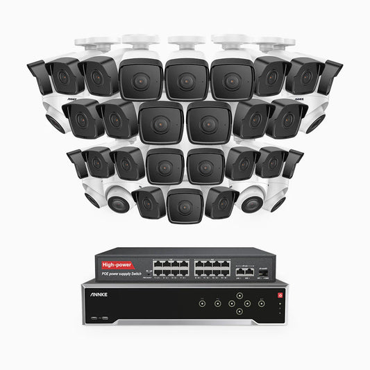 ANNKE H500 - 3K 32 Channel PoE Security System with 26 Bullet & 6 Turret Cameras, EXIR 2.0 Night Vision, Built-in Mic & SD Card Slot, Works with Alexa
