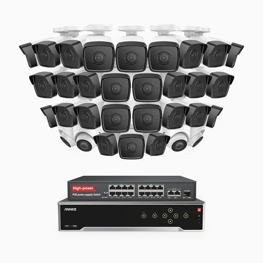 ANNKE H500 - 3K 32 Channel PoE Security System with 28 Bullet & 4 Turret Cameras, EXIR 2.0 Night Vision, Built-in Mic & SD Card Slot, Works with Alexa